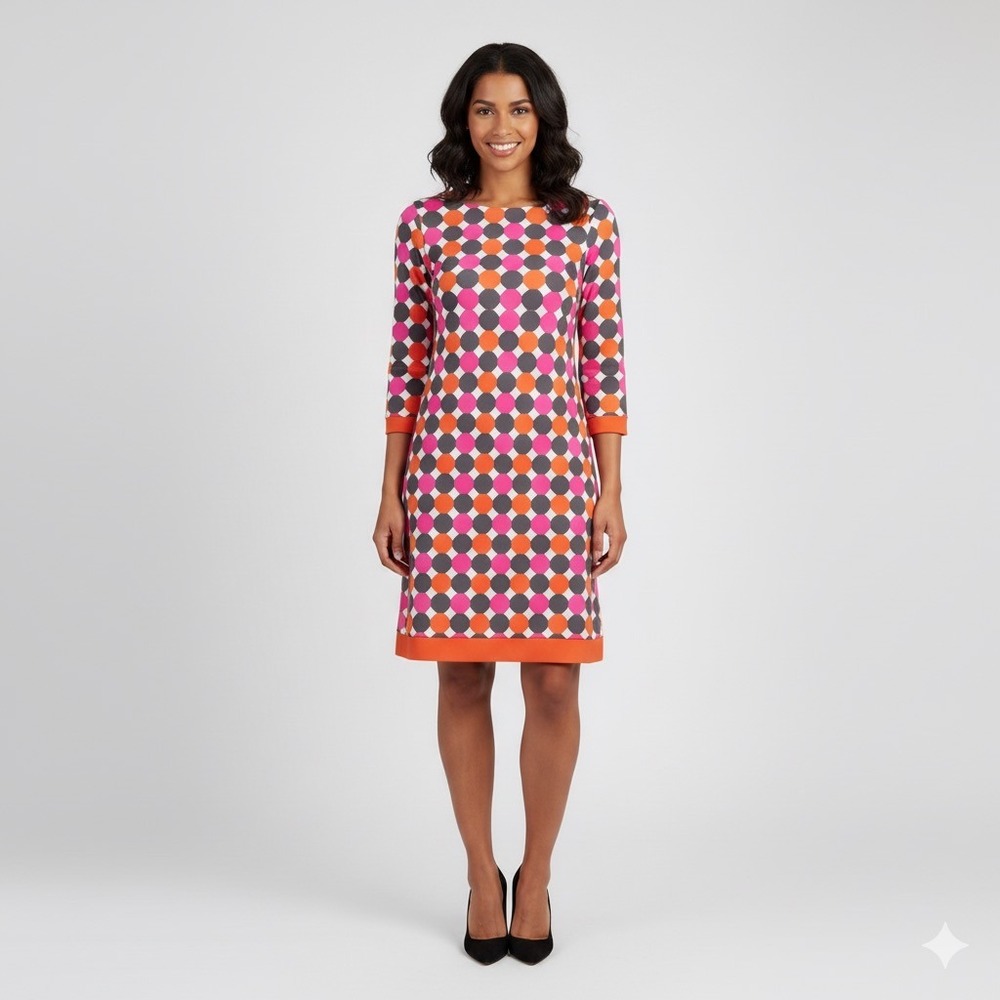 Eliza J Sheath‎ Dress Women 2 Petite Geometric Polka Dot Mod Mini Pink Orange